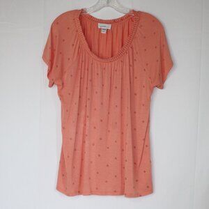 JACLYN SMITH COLLECTION WOMENS SHORT SLEEVE TOP SZ L SALMON ORANGE DIAMOND SHIRT